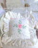 VINTAGE CHENILLE PINK ROSE POPCORN ACCENTS RUFFLED PILLOW